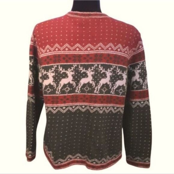 Vintage Croft & Barrow Sweater Nordic Christmas Zippered Roomy Red Green Sz M - Picture 2 of 11